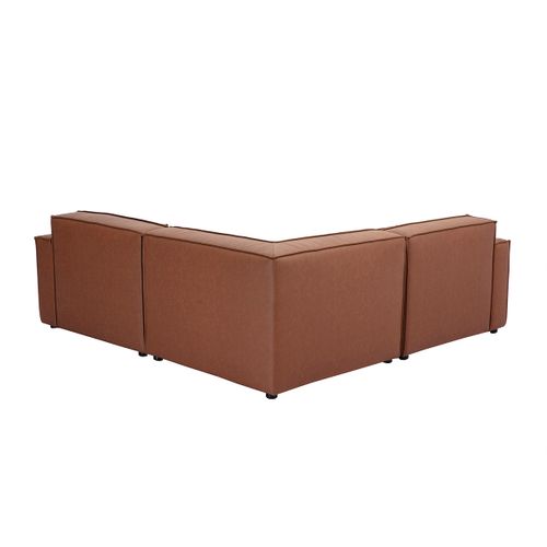 Canapé D'angle Modulable Vintage 3 Places En Cuir Marron Split