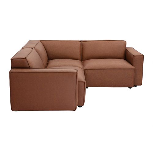 Canapé D'angle Modulable Vintage 3 Places En Cuir Marron Split