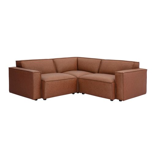 Canapé D'angle Modulable Vintage 3 Places En Cuir Marron Split