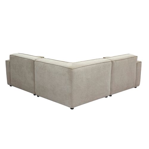 Canapé D'angle Modulable 3 Places En Tissu Effet Velours Texturé Beige Split