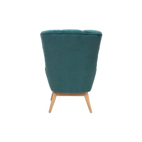 Fauteuil Scandinave En Tissu Chenille Bleu Canard Et Bois Clair Brody