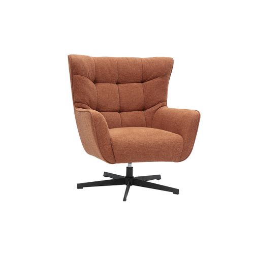 Fauteuil Scandinave Pivotant En Tissu Effet Velours Texturé Terre Brûlée Et Métal Avery
