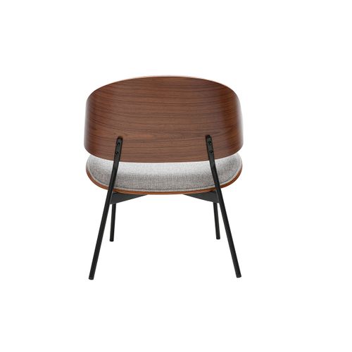 Fauteuil En Tissu Effet Velours Texturé Gris, Bois Foncé Et Métal Noir Fabulo