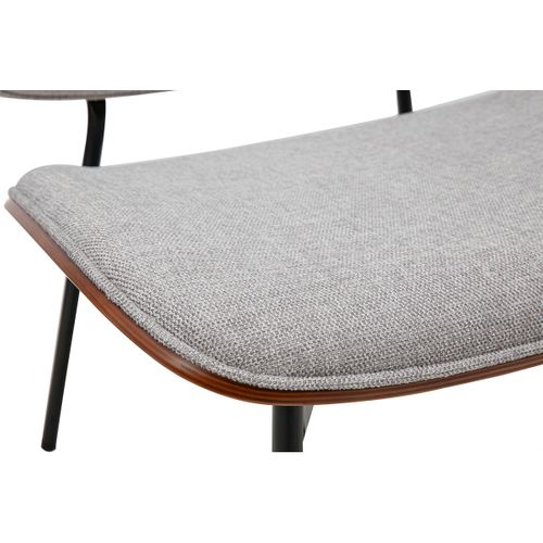 Fauteuil En Tissu Effet Velours Texturé Gris, Bois Foncé Et Métal Noir Fabulo