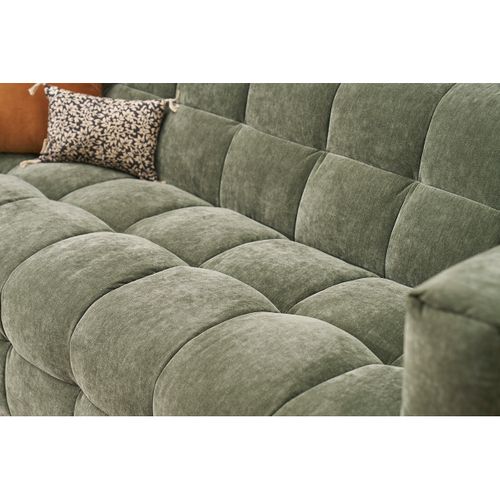 Canapé D'angle Gauche Design 3 Places En Tissu Effet Velours Vert Kaki Corto