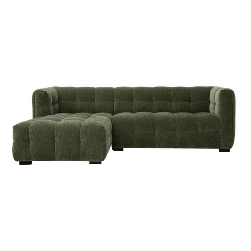 Canapé D'angle Gauche Design 3 Places En Tissu Effet Velours Vert Kaki Corto