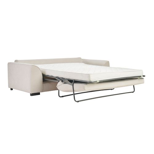 Canapé Convertible 3 Places En Tissu Effet Velours Beige Avec Matelas 12 Cm Armand