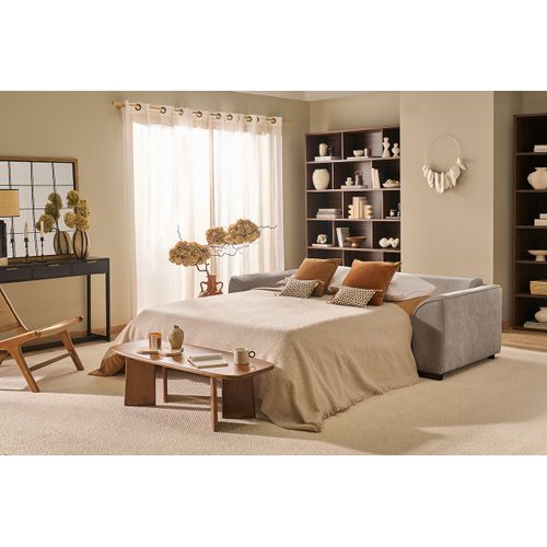 Canapé Convertible 3 Places En Tissu Effet Velours Taupe Avec Matelas 12 Cm Armand