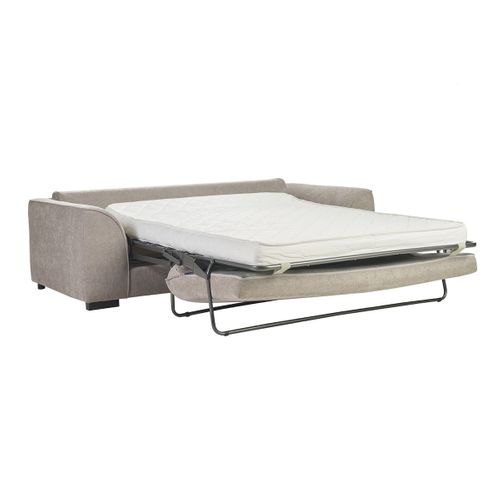 Canapé Convertible 3 Places En Tissu Effet Velours Taupe Avec Matelas 12 Cm Armand