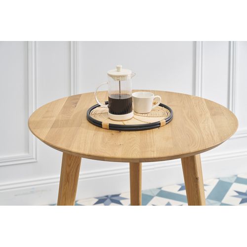 Table à Manger Ronde En Bois Clair Chêne Massif D75 Cm Oksana