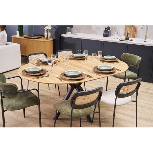 Table à Manger Ronde Extensible En Bois Clair Chêne Massif Et Métal L120-170 Cm Olga