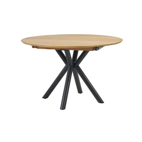 Table à Manger Ronde Extensible En Bois Clair Chêne Massif Et Métal L120-170 Cm Olga