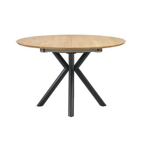 Table à Manger Ronde Extensible En Bois Clair Chêne Massif Et Métal L120-170 Cm Olga