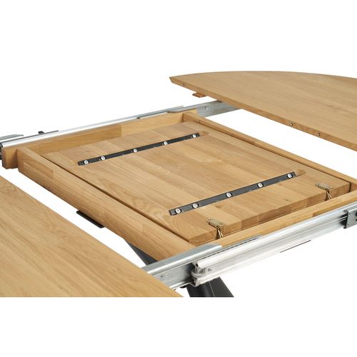 Table à Manger Ronde Extensible En Bois Clair Chêne Massif Et Métal L120-170 Cm Olga