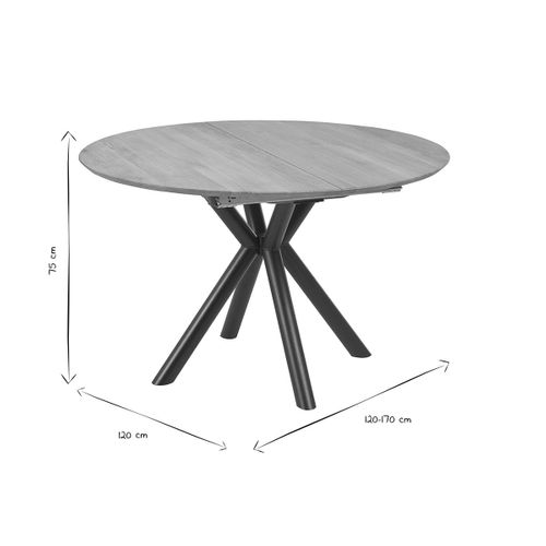 Table à Manger Ronde Extensible En Bois Clair Chêne Massif Et Métal L120-170 Cm Olga