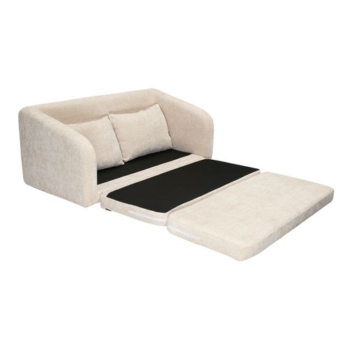 Canapé Convertible 2 Places En Tissu Effet Velours Texturé Beige Mahaut