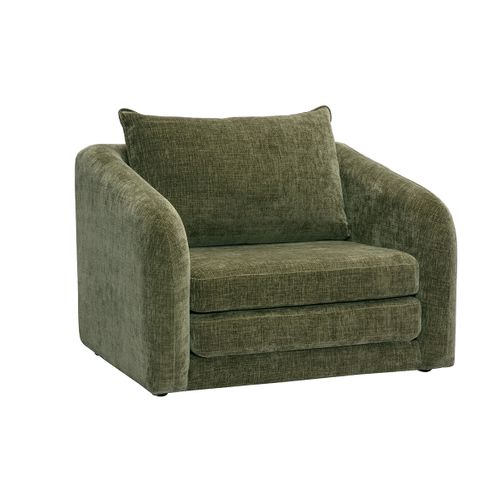 Fauteuil Convertible En Tissu Effet Velours Texturé Vert Kaki Mahaut