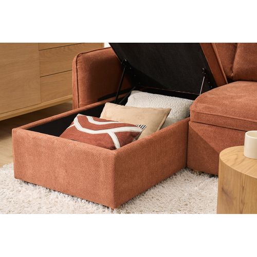 Canapé D'angle Convertible Réversible Avec Coffre 3 Places En Tissu Chenille Terre Brûlée Orso