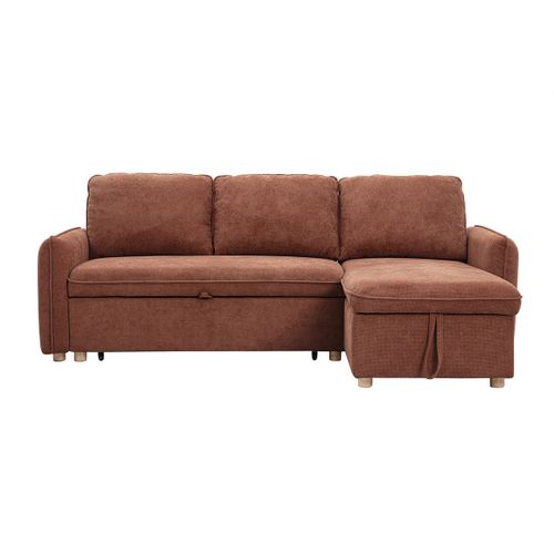 Canapé D'angle Convertible Réversible Avec Coffre 3 Places En Tissu Chenille Terre Brûlée Orso