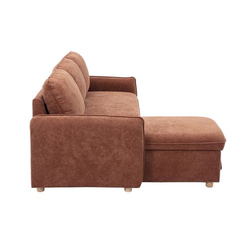 Canapé D'angle Convertible Réversible Avec Coffre 3 Places En Tissu Chenille Terre Brûlée Orso