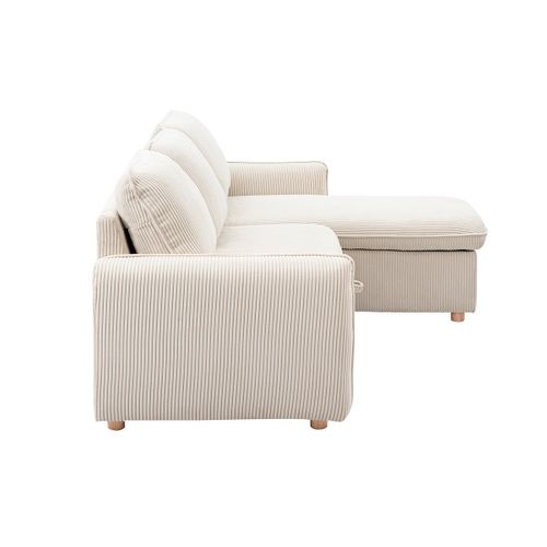 Canapé D'angle Convertible Réversible Avec Coffre 3 Places En Tissu Velours Côtelé Beige Orso