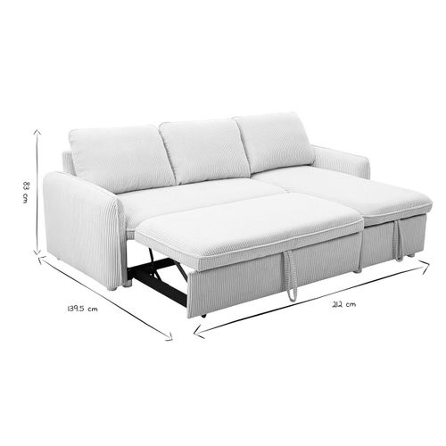 Canapé D'angle Convertible Réversible Avec Coffre 3 Places En Tissu Velours Côtelé Beige Orso