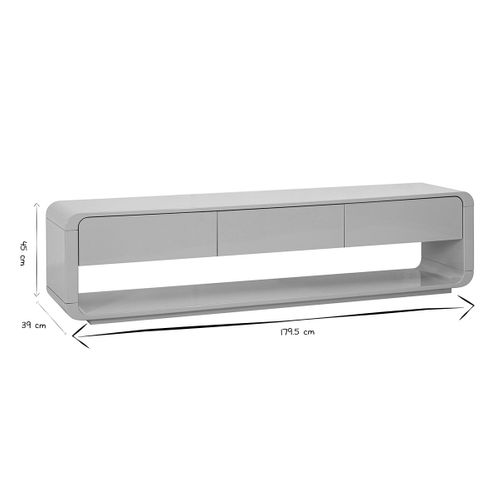 Meuble TV Design Beige Laqué Brillant 3 Tiroirs L179.5 Cm Sailor