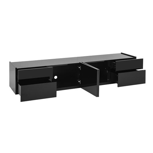 Meuble TV Design Noir Laqué Brillant Avec Rangements L199.8 Cm Isaure
