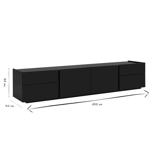 Meuble TV Design Noir Laqué Brillant Avec Rangements L199.8 Cm Isaure