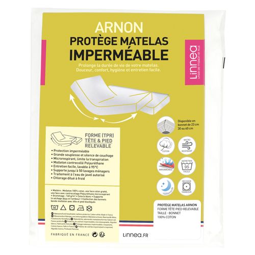 Protège Matelas Imperméable Arnon 2x90x200 Cm Lit Articulé Tpr Bonnet 23 Cm Molleton Coton Contreco