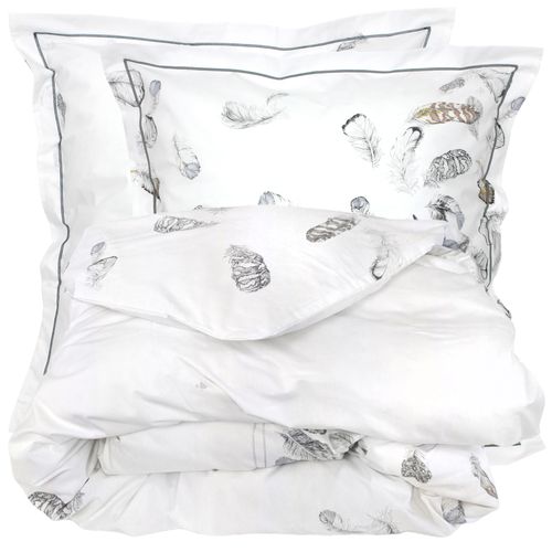 Parure De Lit 3 Pièces 260x240 Cm Taies 65x65 Cm Percale Pur Coton Plumes