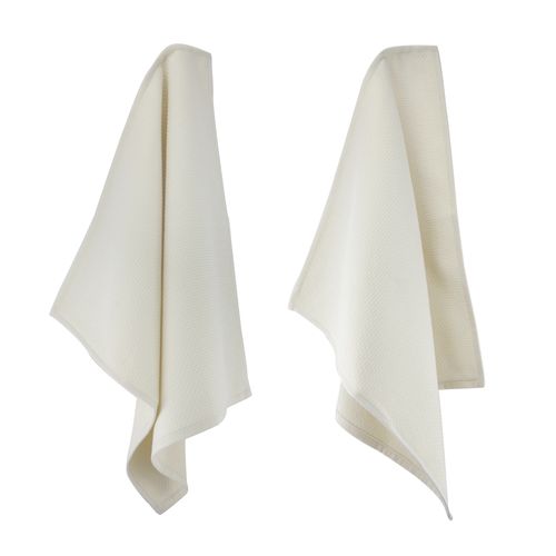 Lot De 2 Torchons De Cuisine 50x50 Cm Nid D'abeille Pure Kitchen Waffle Ivoire