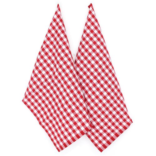 Lot De 2 Torchons De Cuisine Toile 50x70 Cm Squares Vichy Rouge
