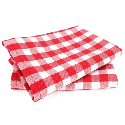 Lot De 2 Torchons De Cuisine Toile 50x70 Cm Squares Vichy Rouge