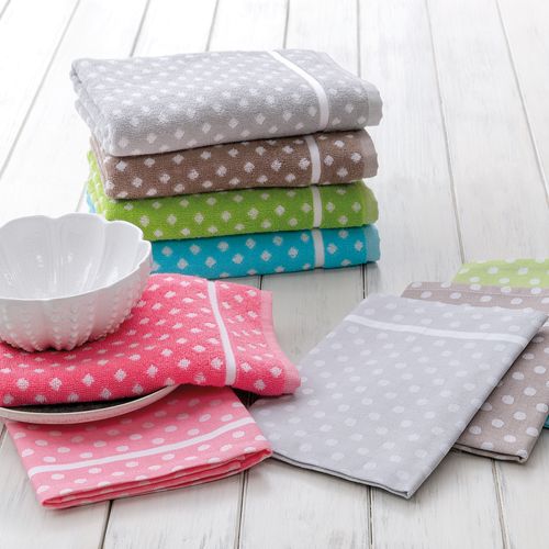 Lot De 2 Torchons De Cuisine Toile 50x70 Cm Dots Bleu