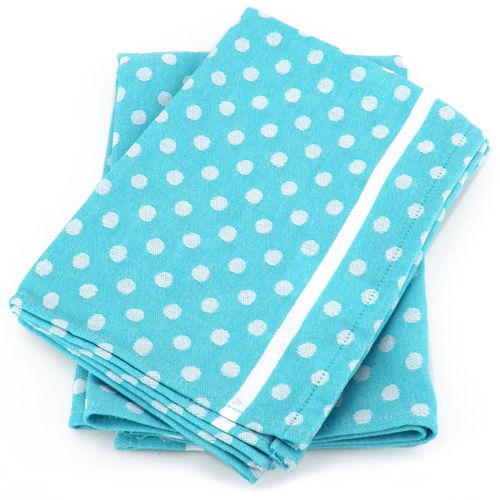 Lot De 2 Torchons De Cuisine Toile 50x70 Cm Dots Bleu