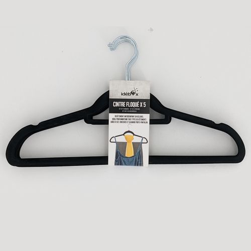 Lot De 5 Cintres Avec Barre Floqué Velours Noir