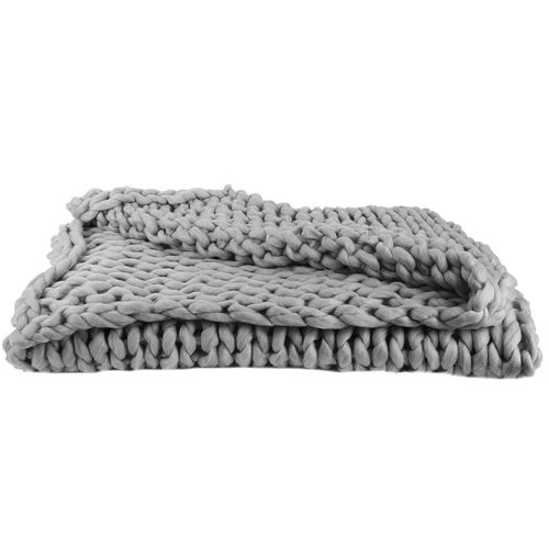 Plaid Tricoté Grosse Maille 120x150 Cm Chunky Gris