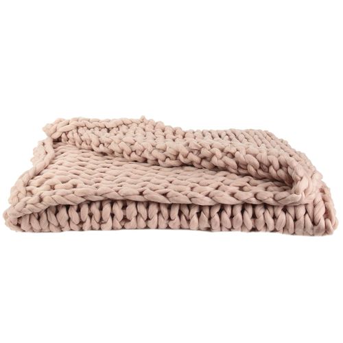 Plaid Tricoté Grosse Maille 120x150 Cm Chunky Rose