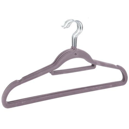 Lot De 5 Cintres Avec Barre Floqué Velours Gris