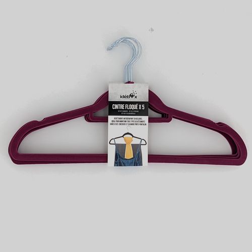 Lot De 5 Cintres Avec Barre Floqué Velours Violet