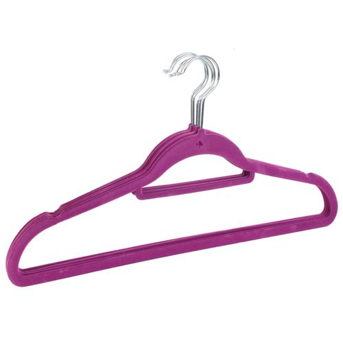 Lot De 5 Cintres Avec Barre Floqué Velours Violet