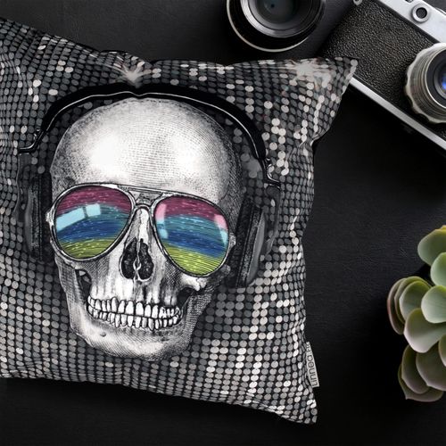 Housse De Coussin 45x45 Cm Tête De Mort Dj Disco