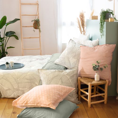 Parure De Lit 260x240 Cm Coton Et Lin Lavé Pampelune Gris 3 Pièces