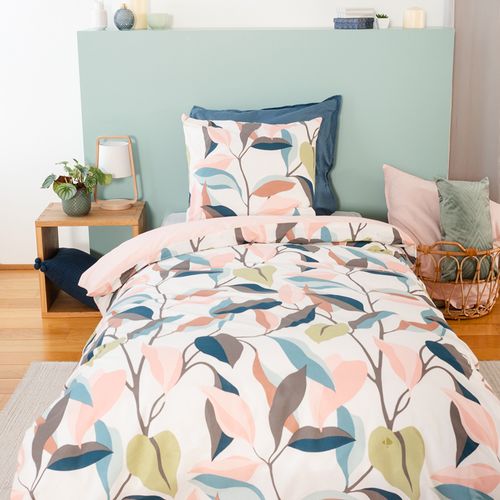 Parure De Lit 140x200 Cm Coton Bci Adouci Lila Blanc 2 Pièces