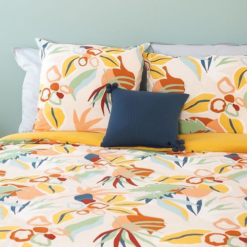 Parure De Lit 140x200 Cm Coton Bci Adouci Lucia Jaune Cobalt 2 Pièces