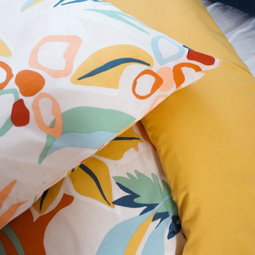 Parure De Lit 140x200 Cm Coton Bci Adouci Lucia Jaune Cobalt 2 Pièces