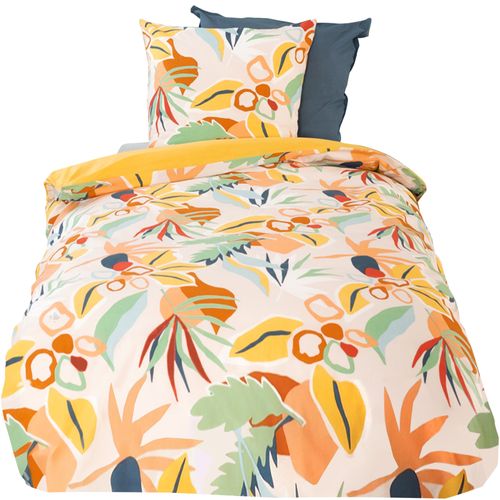 Parure De Lit 140x200 Cm Coton Bci Adouci Lucia Jaune Cobalt 2 Pièces