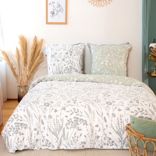 Parure De Lit 240x220 Cm Satin De Coton Susie Vert 3 Pièces