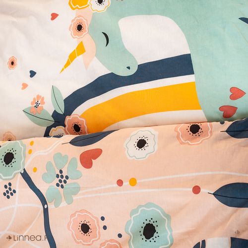 Parure De Lit 140x200 Cm Coton Bci Adouci Prunellia Rose 2 Pièces